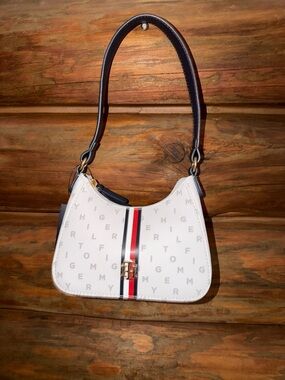 White Tommy Hilfiger Shoulder Bag with Red & Black Stripe-NWT